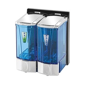 Palex Mini İkili Sıvı Sabun Dispenseri 250 mL Krom Şeffaf Mavi