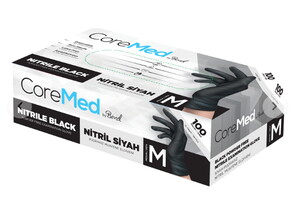 Coremed Siyah Nitril Muayene Eldiveni 100lü Medium