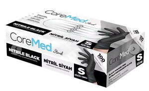 Coremed Siyah Nitril Muayene Eldiveni 100lü Small