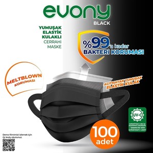  Evony Elastik Kulaklı Cerrahi Maske 50'li -Siyah