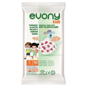 Evony Kids Elastik Kulaklı Çocuk Maskesi 50 Adet (10 x 5 Paket)