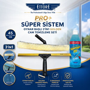 Ettore Pro+ Süper Sistem Oynar Başlı 3'in1 Golden Cam Temizleme Seti 45cm