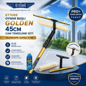 Ettore Oynar Başlı Golden 45cm Cam Temizleme Teleskopik Sopalı 4.5m Set