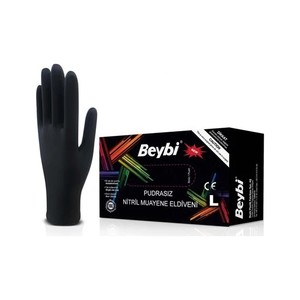 Beybi Pudrasız Nitril Siyah Eldiven 100'lü Large